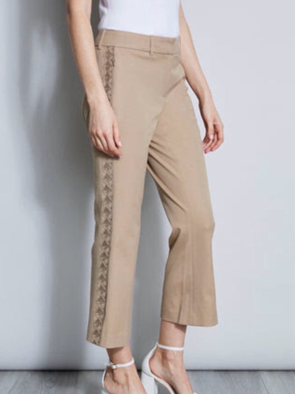Elie Tahari Embroidered Cropped Pants, Rattan, 12